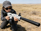 Ultra Shoppings M416 Gel Ball Blaster with sleek design, 30m range, 7.4V battery, and safe gel beads for outdoor battles.