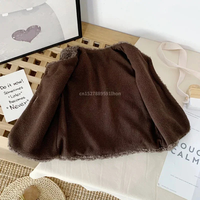 Autumn Winter Kids’ Plush Waistcoat – Soft & Cozy