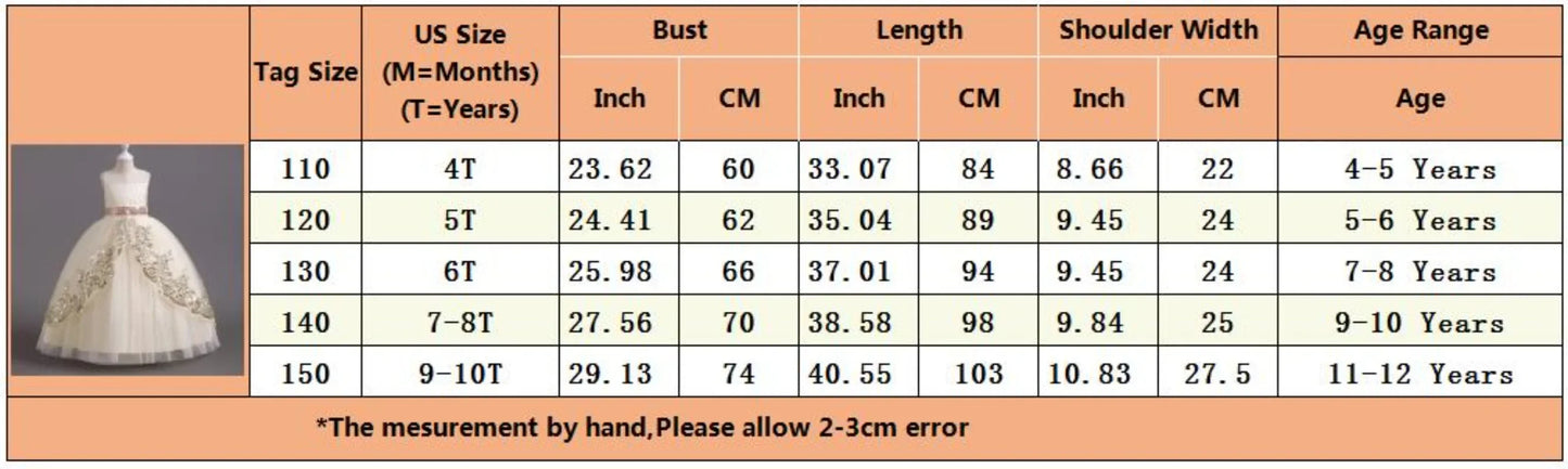 Girls Elegant Lace Wedding & Party Princess Dress