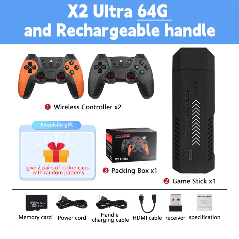 X2 Ultra 4K Retro Game Stick: 30,000 Games & Wireless Controllers Christmas Gift