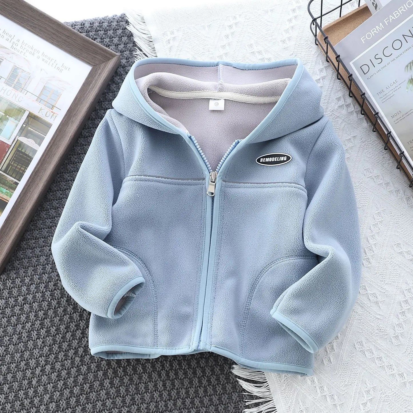 Boys’ Casual Hooded Fleece Sweatshirt – Zipper Coat for Kids