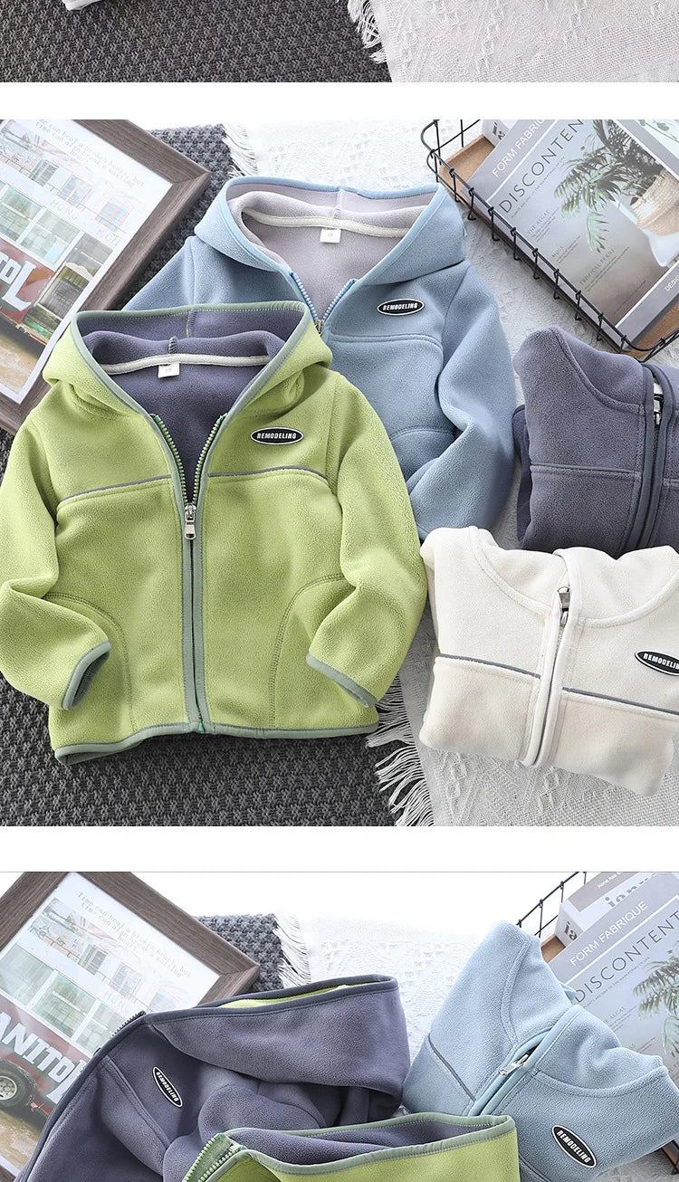 Boys’ Casual Hooded Fleece Sweatshirt – Zipper Coat for Kids