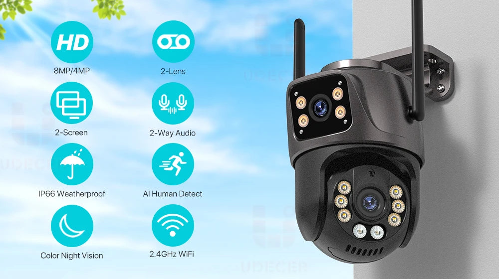4K 8MP Dual-Lens PTZ WiFi Camera | AI Tracking Outdoor CCTV