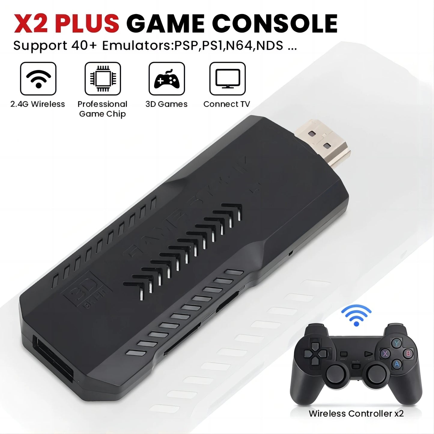 X2 Plus Game Stick – Gaming with Double Wireless Controllers