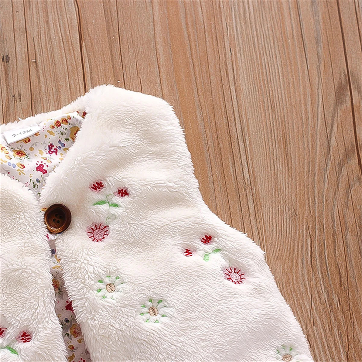 Baby Girls’ Fur Vest – Embroidered Sleeveless Coat (0–3Y)