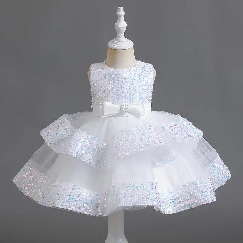 Girls’ Summer Party Dress – Sequin & Beaded Bow Detail