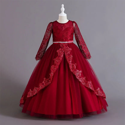Girls Evening Dress – Lace Embroidered Party Gownn