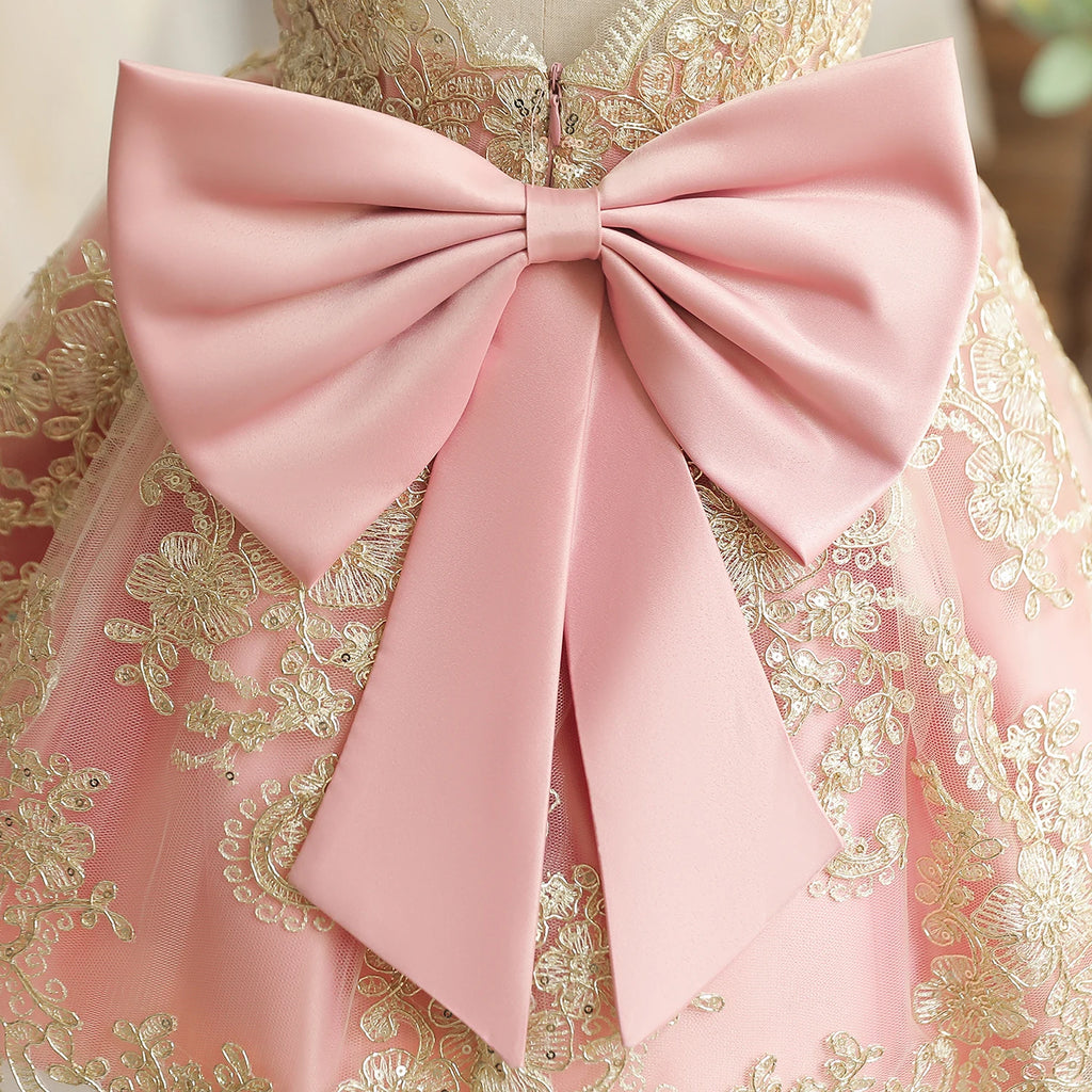 Princess Party Dress – Lace Embroidery with Ruffles