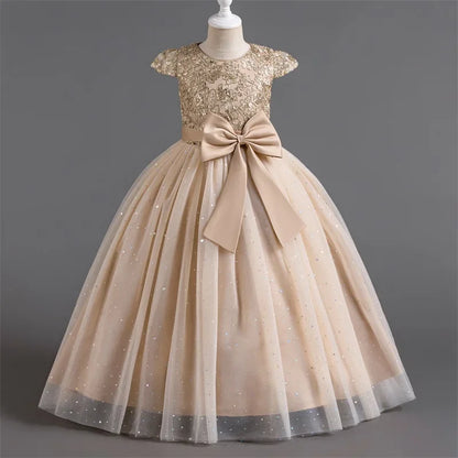 Festive Elegance – Girls’ Bow Party Dress for 3-10Y