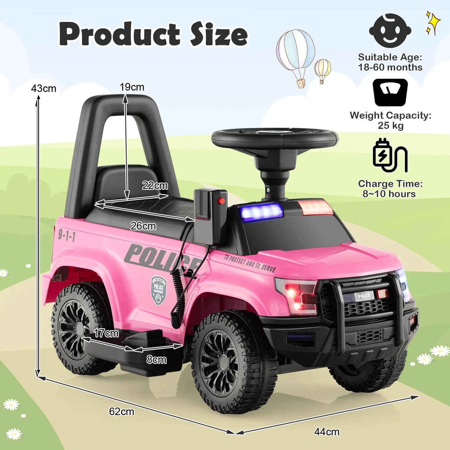 6V Electric Ride-On Police Car with Megaphone – Fun for Toddlers!