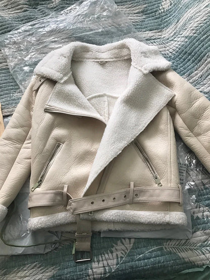 Thick Faux Leather Fur Coat – Winter Aviator Style