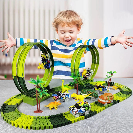 Magic Climbing Dinosaur Car Track Set – Flexible Race Track with Flashing Light Car!