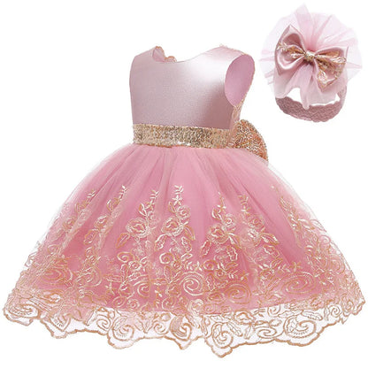 Baby Girl Lace Princess Dress with Big Bow – 3-24M