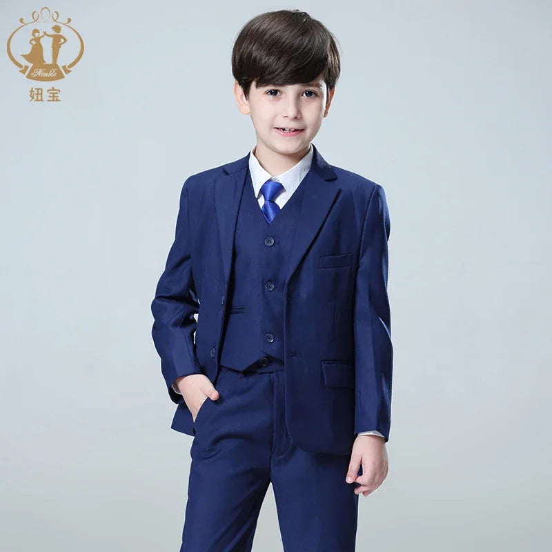 Boys’ Blue 3-Piece Formal Suit – Blazer, Vest & Pants for Weddings & Parties
