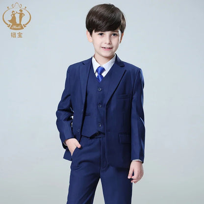 Boys’ Blue 3-Piece Formal Suit – Blazer, Vest & Pants for Weddings & Parties