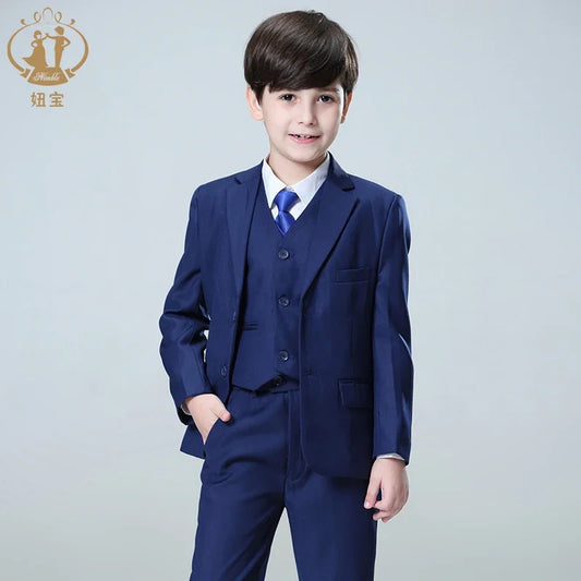 Boys’ Blue 3-Piece Formal Suit – Blazer, Vest & Pants for Weddings & Parties