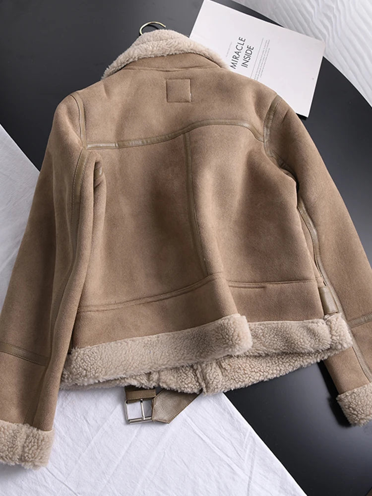 Women's Faux Shearling Suede Biker Jacket – Warm Winter Coat