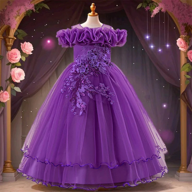 Prom & Party Dress – Girls Floral Mesh Gown