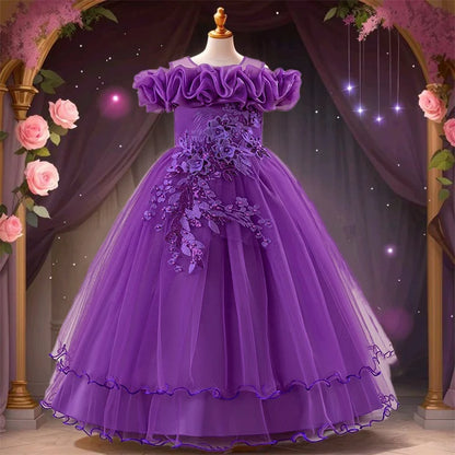 Prom & Party Dress – Girls Floral Mesh Gown