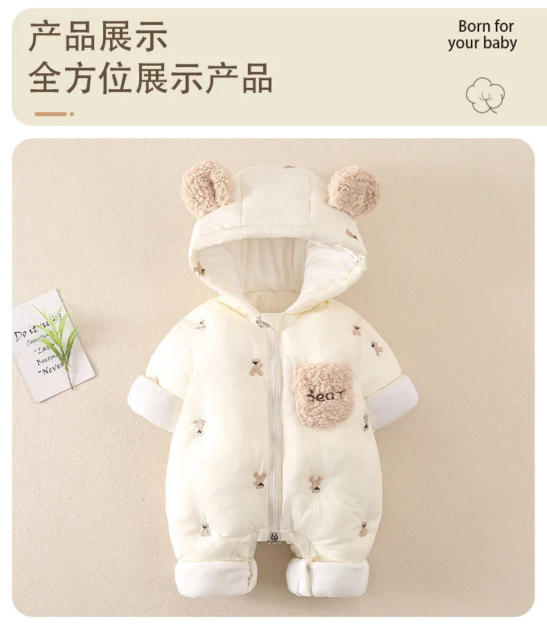 Thick Winter Baby Romper – Fleece & Hooded