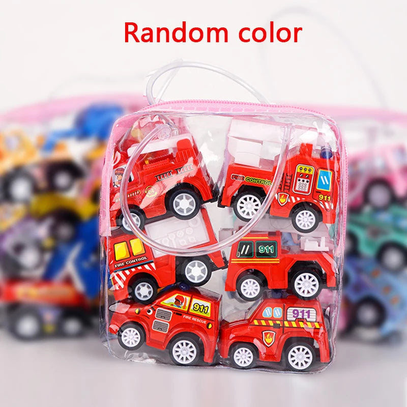 6Pcs Mini Pull-Back Engineering Car Set - Fun Cartoon Toys for Kids