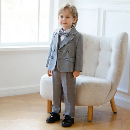 Young Boys’ Formal Outfit – British Plaid Blazer & Pants Set