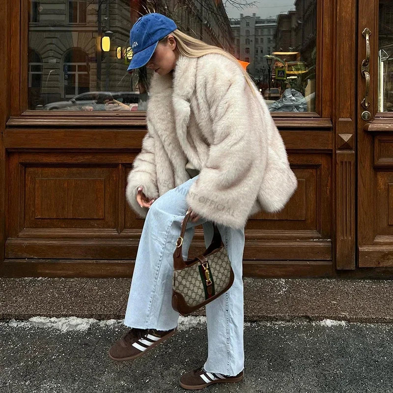 Cozy Glam: Oversized Gradient Fur Jacket