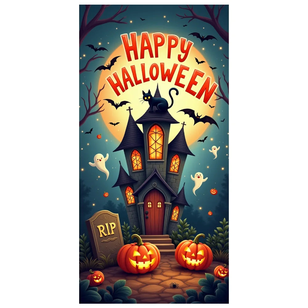 Halloween Door Banner – Scary Moon Night & Cemetery Scene
