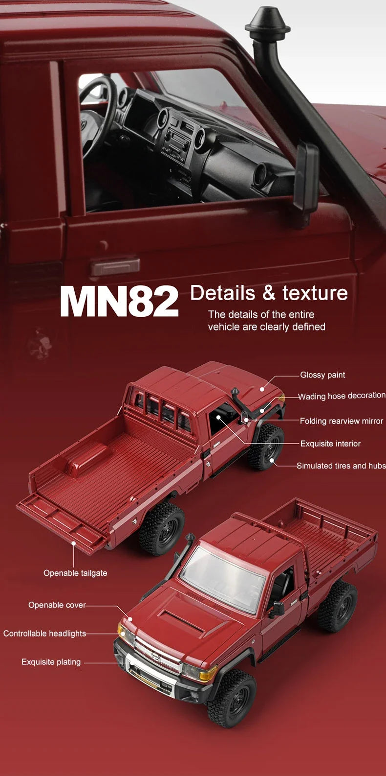 RC Pickup Truck MN82 – 1/12 Scale 4WD Off-Road Toy Car
