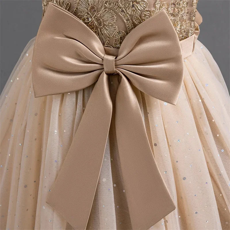 Festive Elegance – Girls’ Bow Party Dress for 3-10Y
