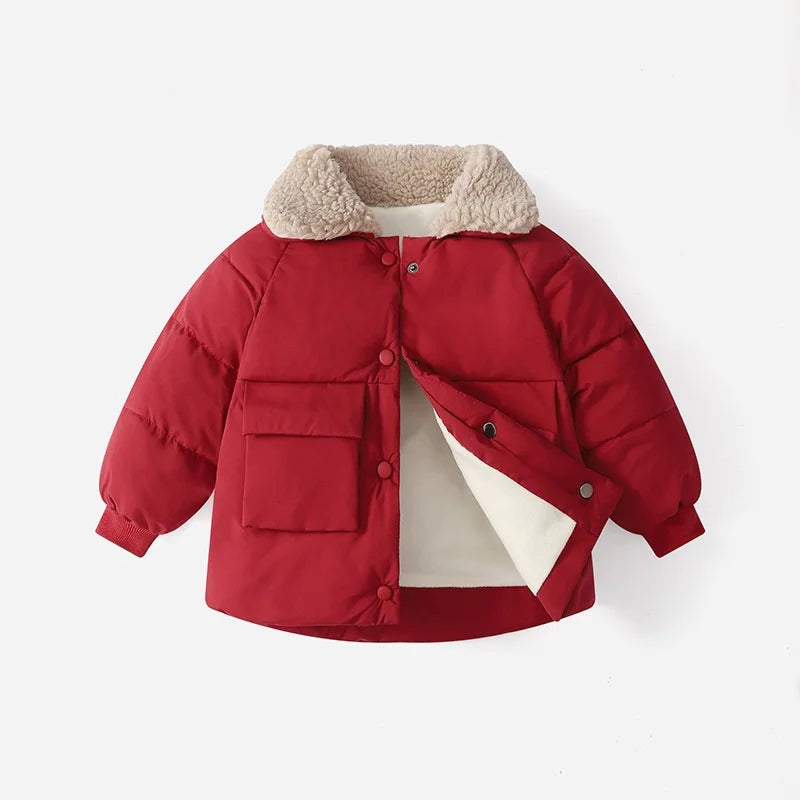 Boys & Girls Lapel Jacket – Cozy Lamb Fleece Kids’ Coat