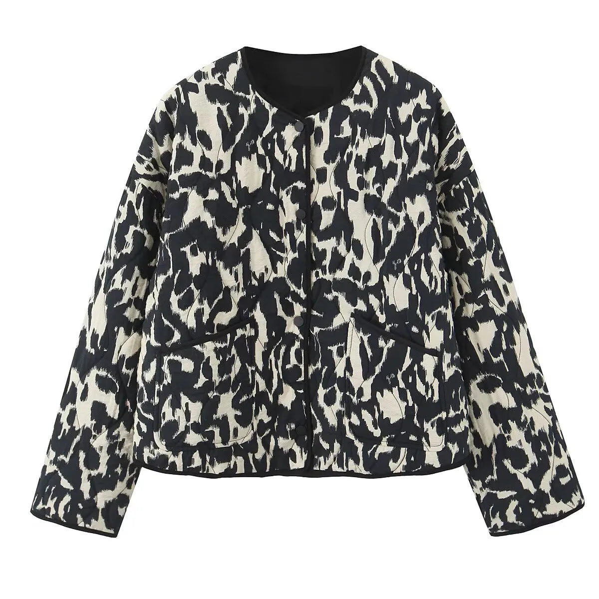 Commuter Style Cotton Jacket – Animal Print & Long Sleeve