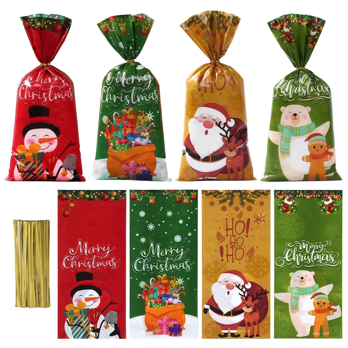 Christmas Candy & Gift Bags - 25/50/100pcs Santa Navidad Xmas Treat Bags