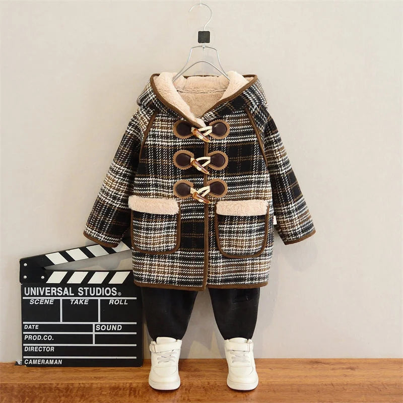 Girls’ Winter Wool Coat – Thicken Velvet-Lined