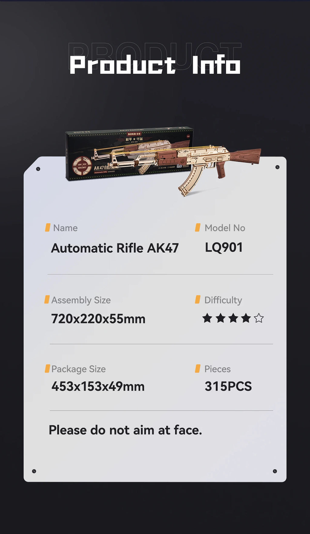 Ultra Shoppings Robotime Rokr AK47 3D wooden gun building block toy for kids and adults, featuring detailed rifle design and puzzle elements.