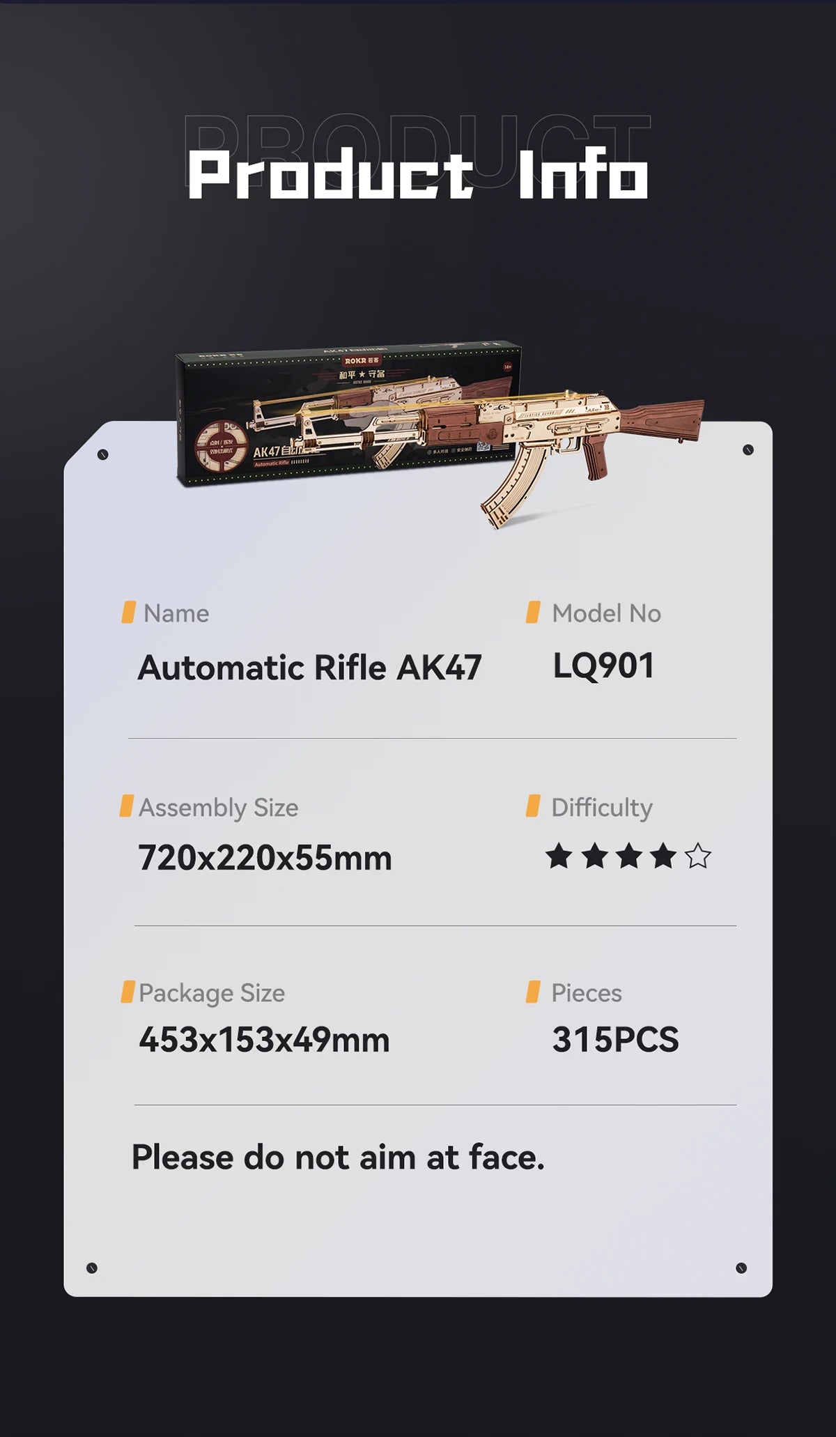 Ultra Shoppings Robotime Rokr AK47 3D wooden gun building block toy for kids and adults, featuring detailed rifle design and puzzle elements.