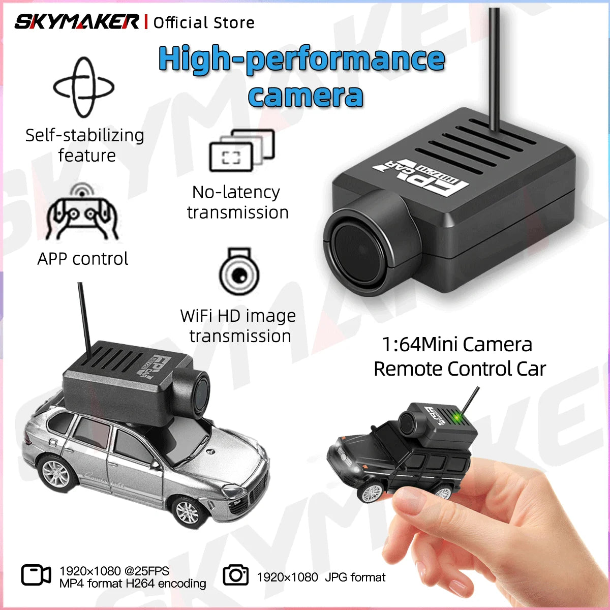 FPV Mini Car Toy – 1:64 RC Camera Car with LED Ambient Lights