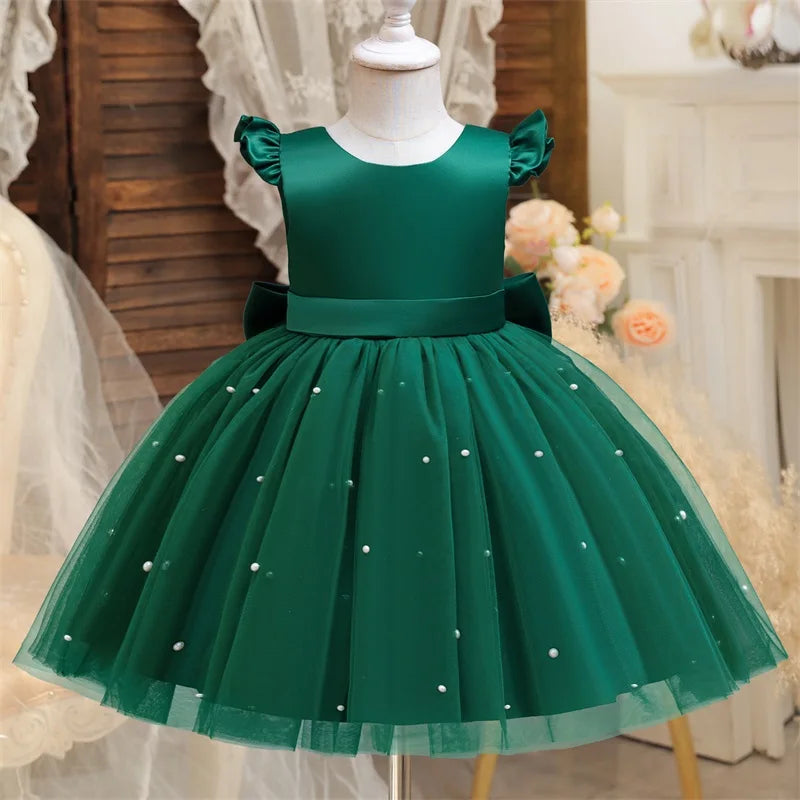 Kids Flower Girl Dress – Elegant Bow Tulle Party Wear