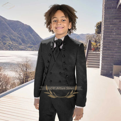 Royal Boys’ 3-Piece Jacquard Suit – Vintage Formal Party Wear