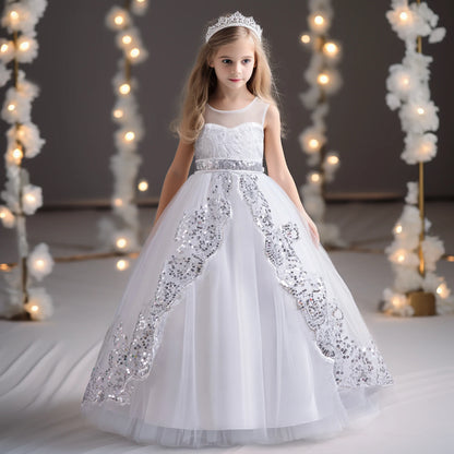 Girls Elegant Lace Wedding & Party Princess Dress