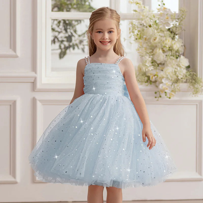 Girls Party Dress – Elegant Blue Sequin Gown