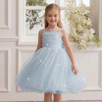Girls Party Dress – Elegant Blue Sequin Gown