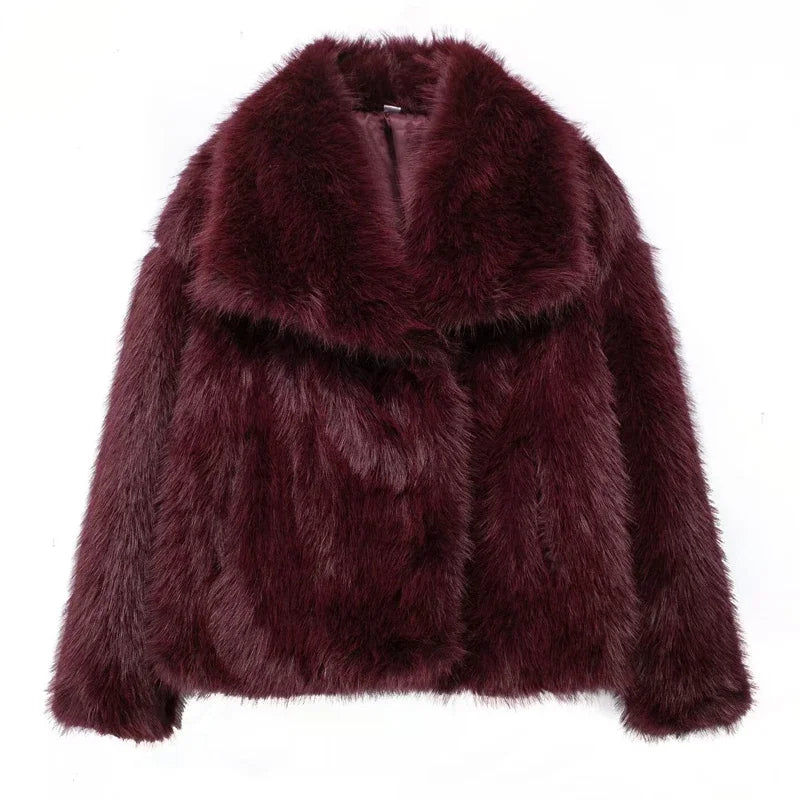 Women’s Autumn Winter Faux Fur Coat – Plush Fluffy Outerwear in White, Red, Gray, and Black