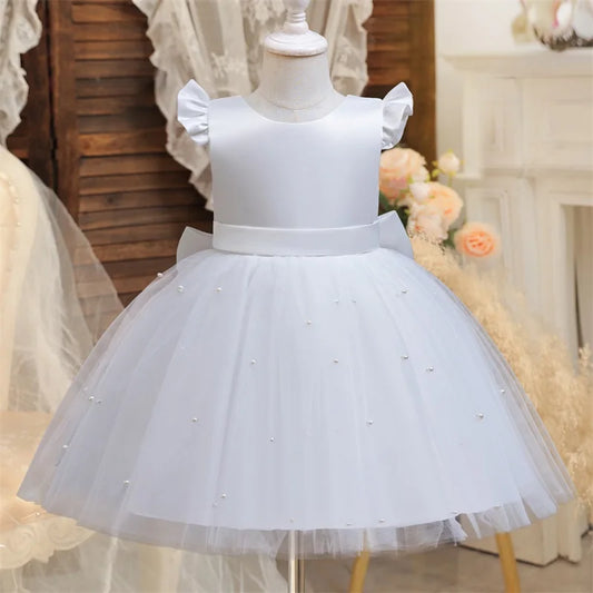 Kids Flower Girl Dress – Elegant Bow Tulle Party Wear