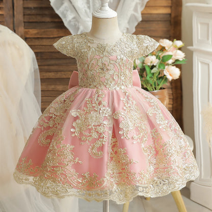Princess Party Dress – Lace Embroidery with Ruffles