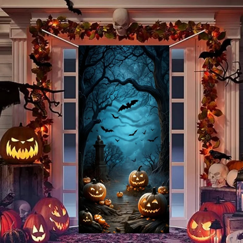 Halloween Door Banner – Scary Moon Night & Cemetery Scene
