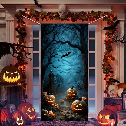 Halloween Door Banner – Scary Moon Night & Cemetery Scene