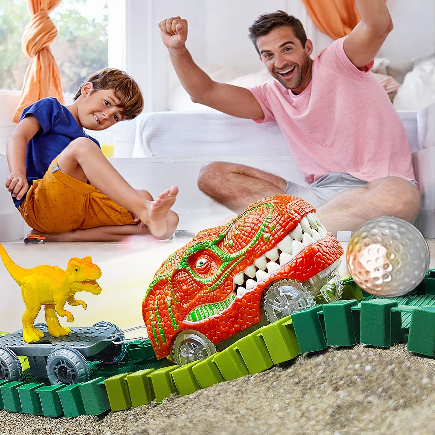 Magical Dinosaur Train Track Set – Flexible Racing Tracks with Flash Light Car!