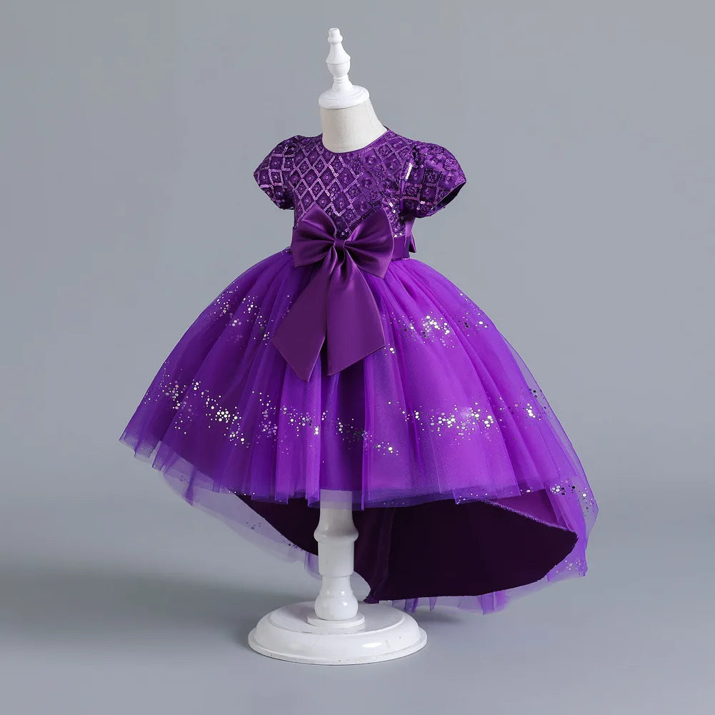 Kids’ Sequin Dress – High-Low Puffy Tutu with Bow Belt