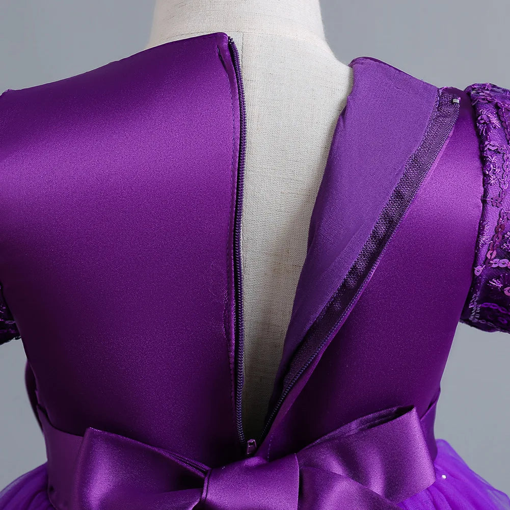 Kids’ Sequin Dress – High-Low Puffy Tutu with Bow Belt